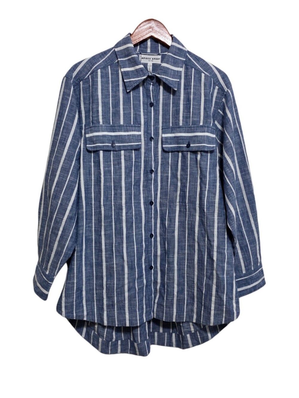 Apiece Apart Flowe Pocket Button Up Shirt in Chambray Blue Size Small - Picture 3 of 5